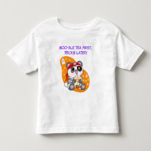 T-shirt Pour Les Tous Petits Panda Pirate Kawaii Halloween Buvant du Thé aux Pe