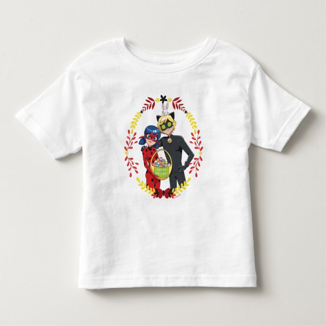 T-shirt Pour Les Tous Petits Panier de Pâques Ladybug & Cat Noir (Devant)