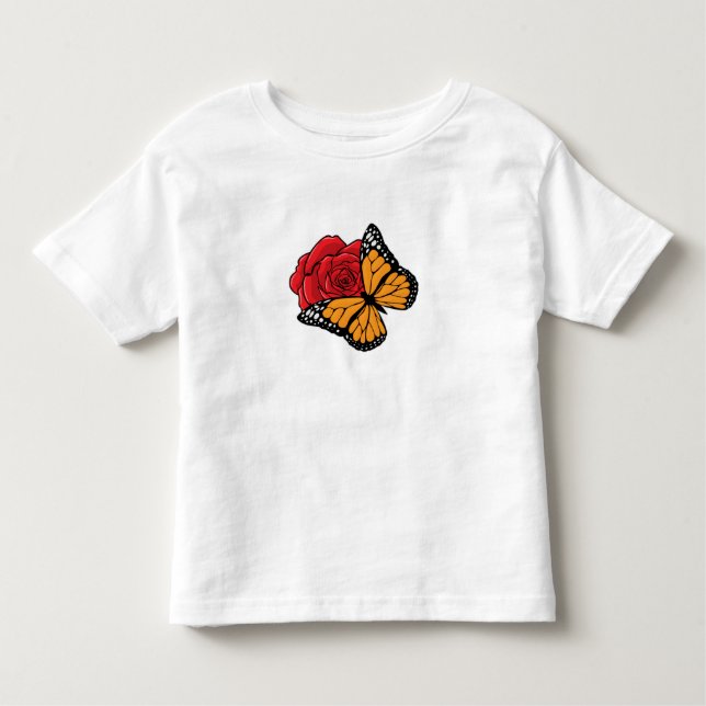 T-shirt Pour Les Tous Petits Papillon avec Rose (Devant)