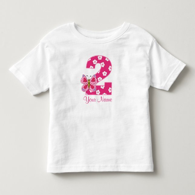 T-shirt Pour Les Tous Petits Papillon rose Personnalisé 2e Chemise Anniversaire (Devant)
