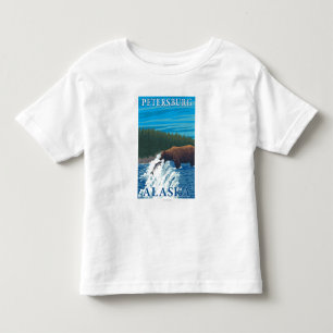 T-shirt Pour Les Tous Petits Pêche d'ours en rivière - Pétersbourg, Alaska