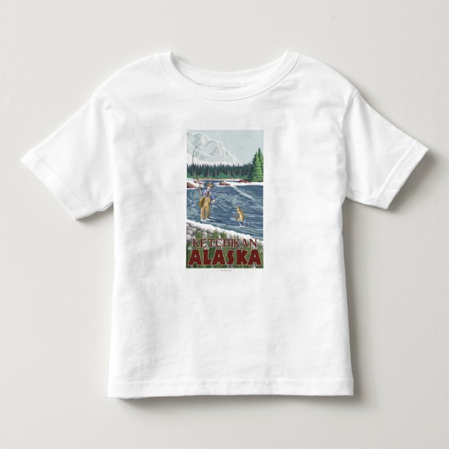 T-shirt Pour Les Tous Petits Pêcheur de mouche - Ketchikan, Alaska (Devant)