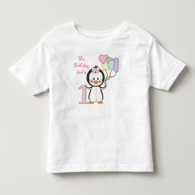 T-shirt Pour Les Tous Petits Penguin Cutie - Première Fille Anniversaire (Devant)