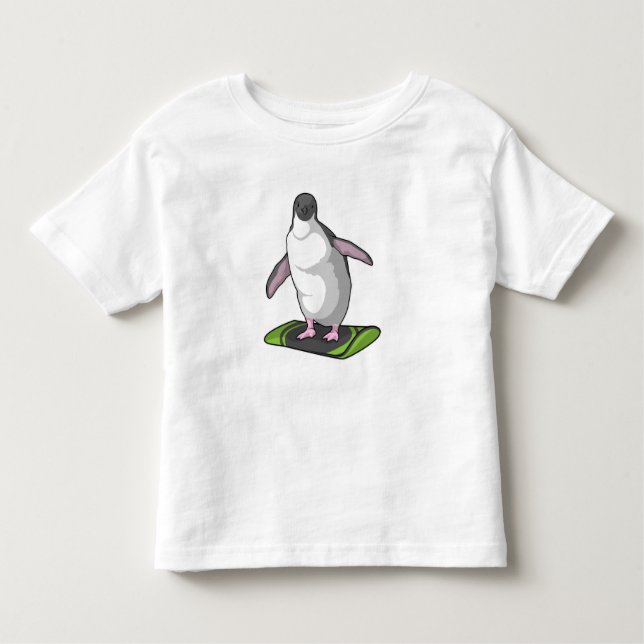 T-shirt Pour Les Tous Petits Penguin en Snowboardeur avec Snowboard (Devant)