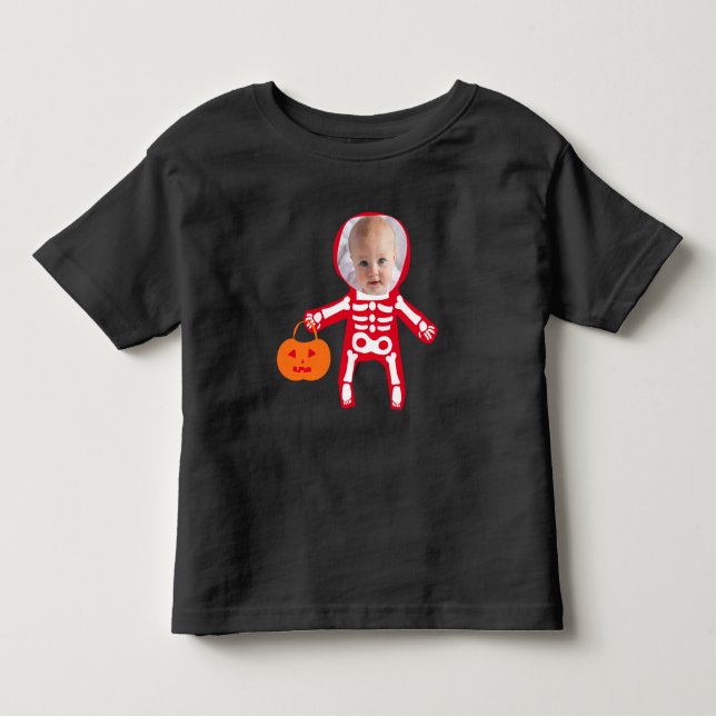 T-shirt Pour Les Tous Petits Photo personnalisée Halloween squelette astuce ou  (Devant)