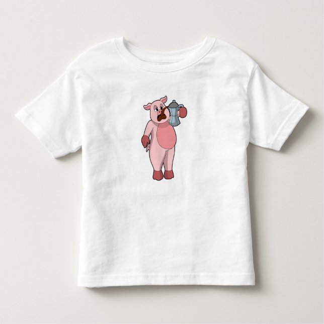 T-shirt Pour Les Tous Petits Pig with coffee pot (Devant)