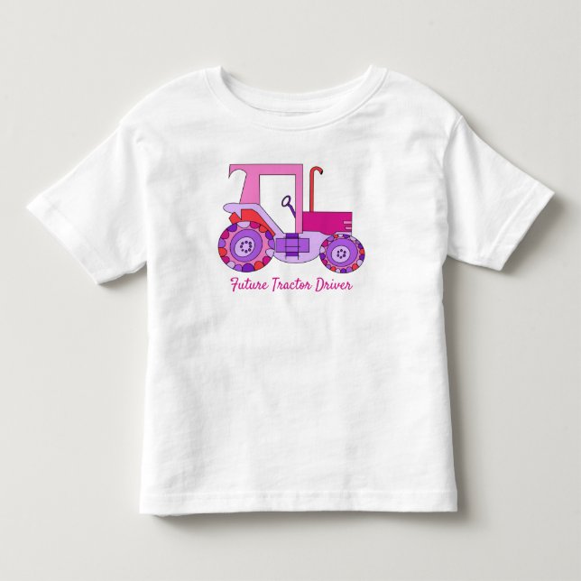 T-shirt Pour Les Tous Petits Pilote de tracteur rose (Devant)