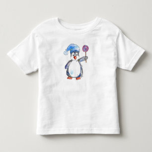 T-shirt Pour Les Tous Petits Pingouin blanc mignon avec Lollipop