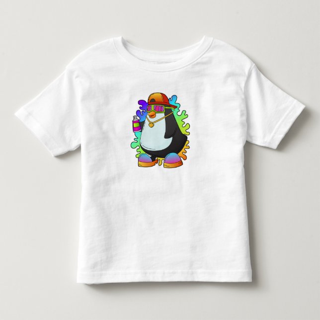T-shirt Pour Les Tous Petits Pingouin comme peintre avec Spray (Devant)