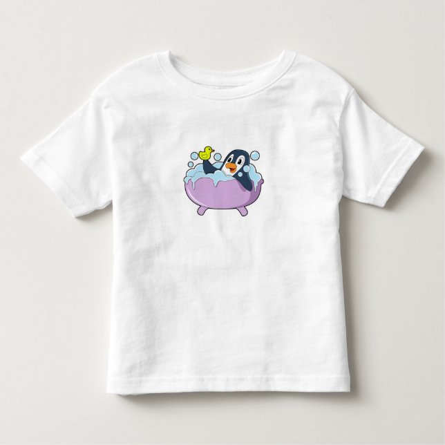 T-shirt Pour Les Tous Petits Pingouin dans la baignoire avec canard (Devant)