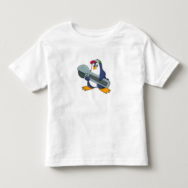 T-shirt Pour Les Tous Petits Pingouin en mécanique avec outil (Devant)