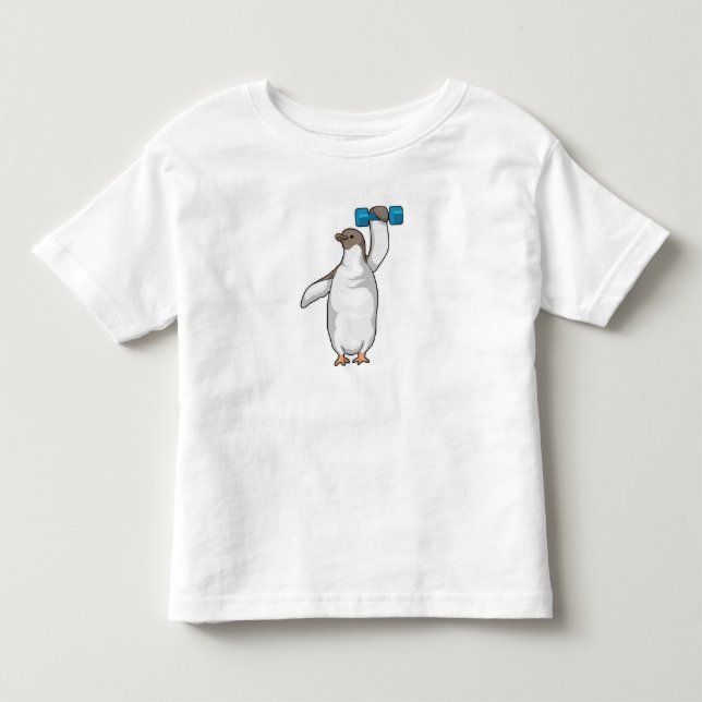 T-shirt Pour Les Tous Petits Pingouin Fitness Dumbbell (Devant)