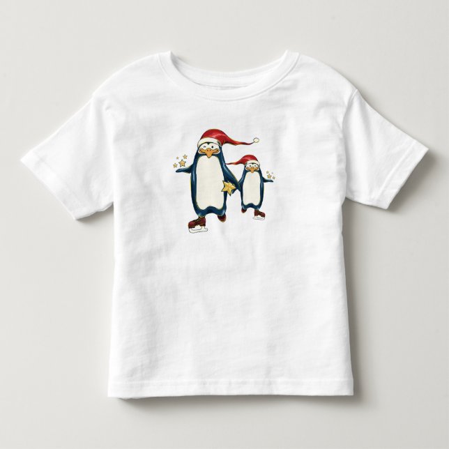 T-shirt Pour Les Tous Petits Pingouins de patinage de Noël (Devant)