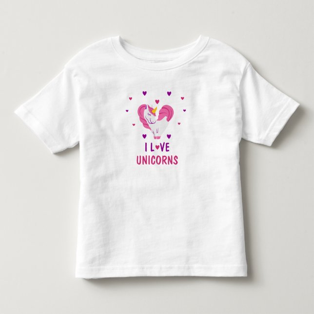 T-shirt Pour Les Tous Petits Pink I Love Unicorns Coeur Enfants Chemise pour fi (Devant)