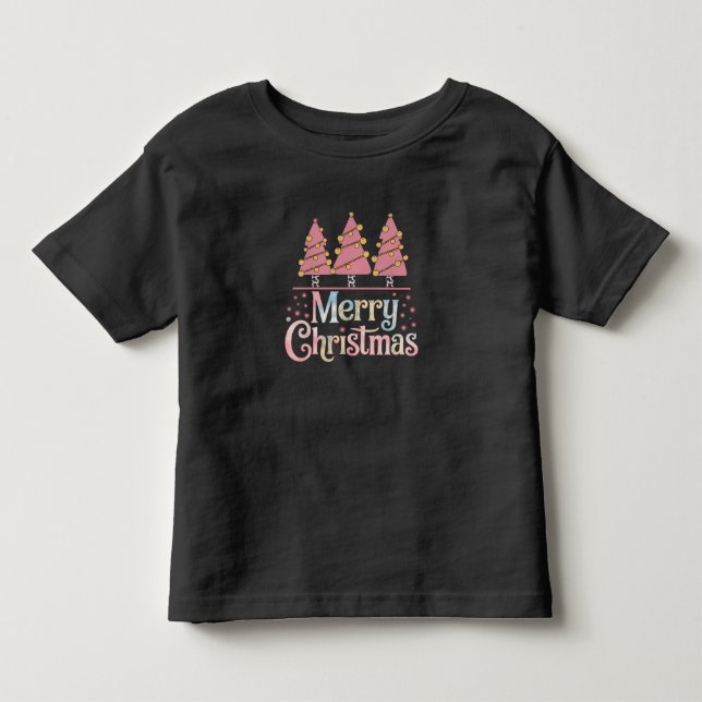 T-shirt Pour Les Tous Petits Pink Tree Noël Fête Fille d'hiver (Devant)