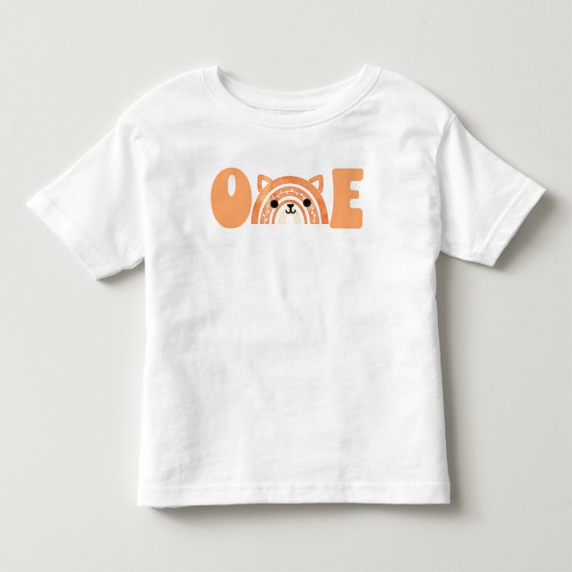 T-shirt Pour Les Tous Petits Premier anniversaire Woodland Fox Boho Rainbow (Devant)