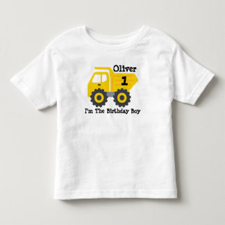 T-shirt Pour Les Tous Petits Premier garçon d'anniversaire camion benne jaune