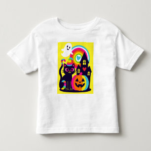 T-shirt Pour Les Tous Petits Retro Halloween Kawaii Chat noir, design Citrouill