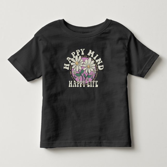 T-shirt Pour Les Tous Petits Retro Happy Mind Happy Life (Devant)
