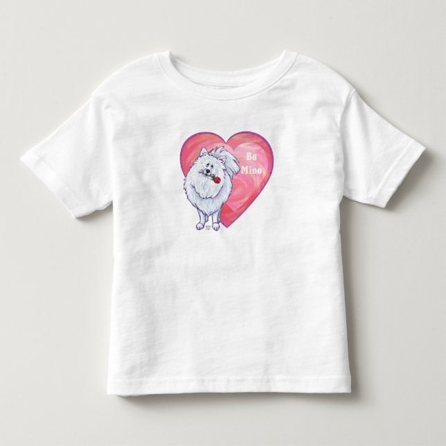 T-shirt Pour Les Tous Petits Saint Valentin Poméranie Blanche (Devant)