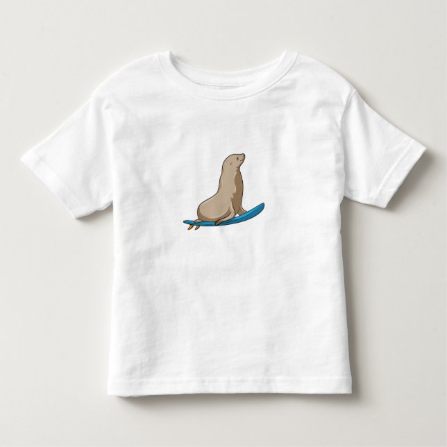 T-shirt Pour Les Tous Petits Sceau comme surfeur avec Surfboard (Devant)
