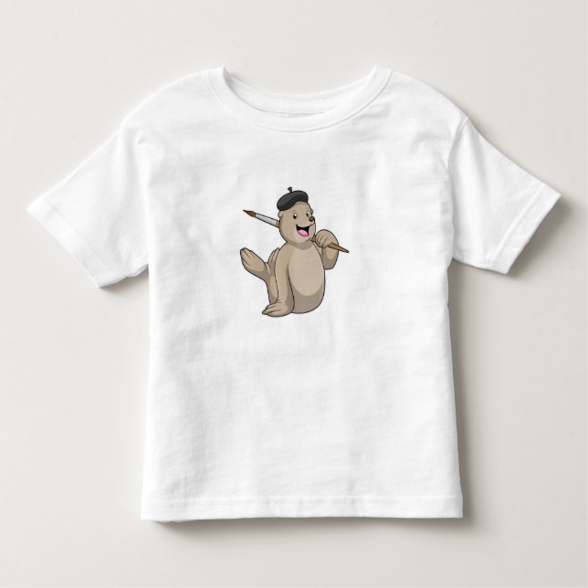 T-shirt Pour Les Tous Petits Sceller comme peintre avec pinceau (Devant)