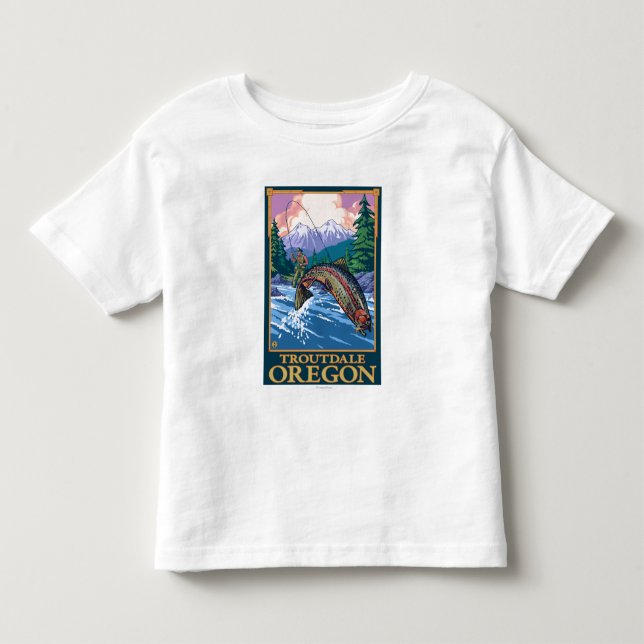 T-shirt Pour Les Tous Petits Scène de pêche de mouche - Troutdale, Orégon (Devant)