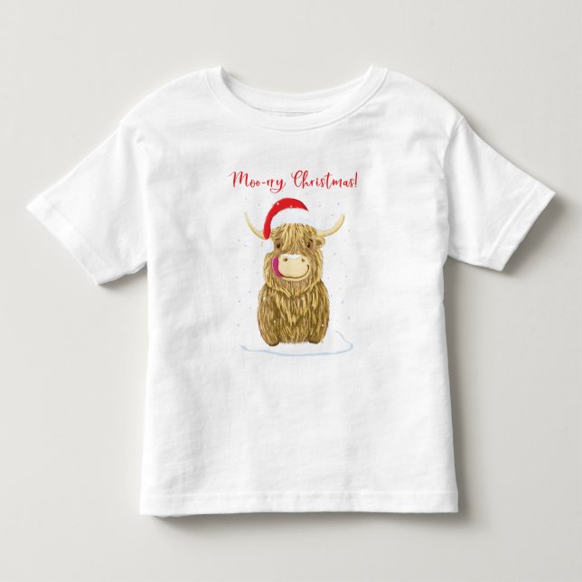 T-shirt Pour Les Tous Petits Scotland Highland Cow Joyeux Noël neige (Devant)