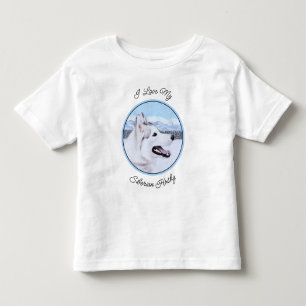T-shirt Pour Les Tous Petits Sibérie Husky (argent et blanc) Peinture Chien Art