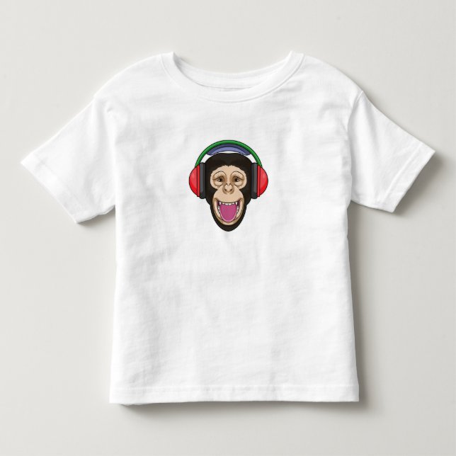 T-shirt Pour Les Tous Petits Singe dans la musique avec casque (Devant)