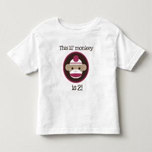 T-shirt Pour Les Tous Petits Singe rose de chaussette : Deuxième anniversaire