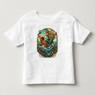 T-shirt Pour Les Tous Petits Sirène assise sur un rocher avec un trésor ouvert