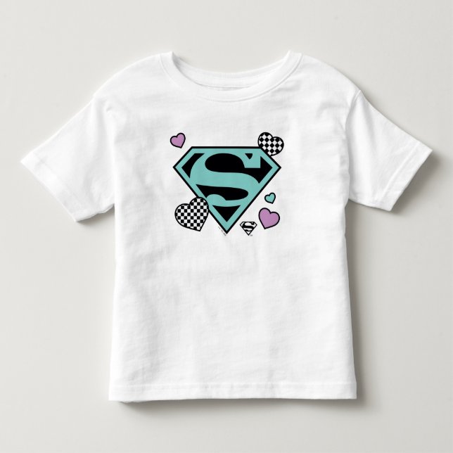 T-shirt Pour Les Tous Petits Skater Girl Supergirl Coeurs S-Shield (Devant)