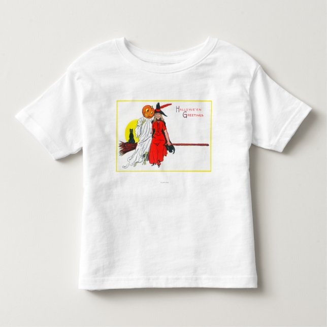 T-shirt Pour Les Tous Petits Sorcière de salutations de Halloween (Devant)