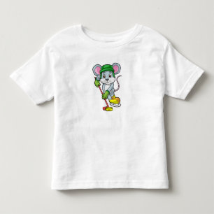 T-shirt Pour Les Tous Petits Souris de hockey sur glace avec bâton de hockey