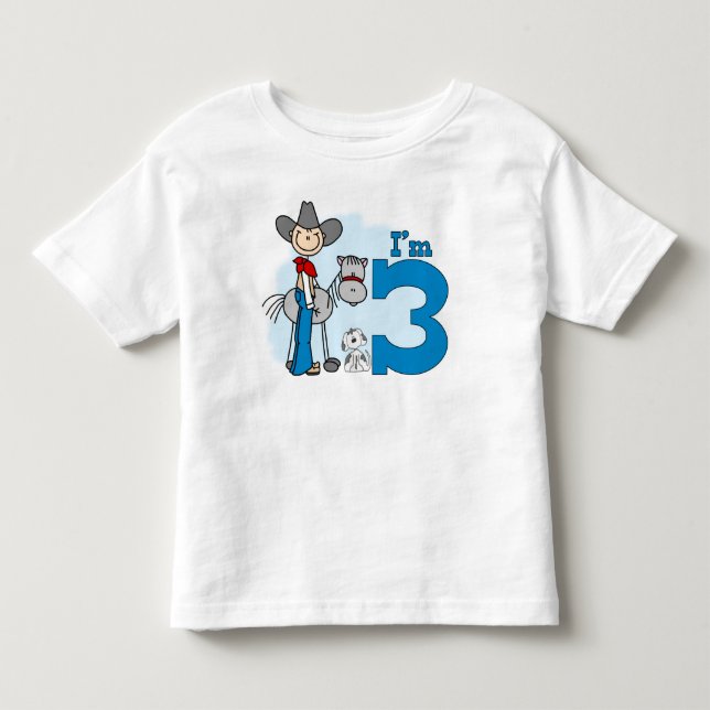T-shirt Pour Les Tous Petits Stick Cowboy 3e anniversaire (Devant)