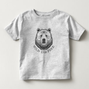 T-shirt Pour Les Tous Petits Tête D'Ours, Sauvage Et Libre, Illustration Dessi