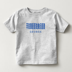 T-shirt Pour Les Tous Petits Threenager lettrage rétro nom texte bleu