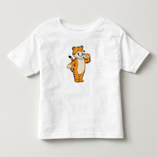 T-shirt Pour Les Tous Petits Tigre avec brosse à dents (Devant)