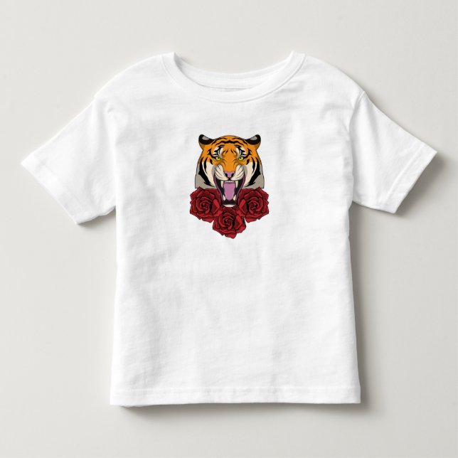 T-shirt Pour Les Tous Petits Tigre avec Rose (Devant)