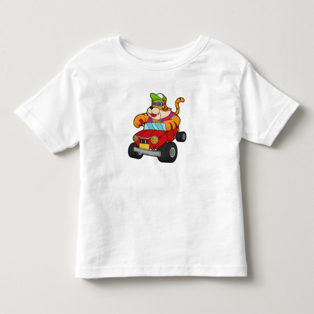 T-shirt Pour Les Tous Petits Tigre avec voiture (Devant)