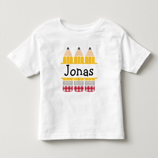 T-shirt Pour Les Tous Petits Toddler Garçon Personnalisé Crayon Plaid Trio (Devant)