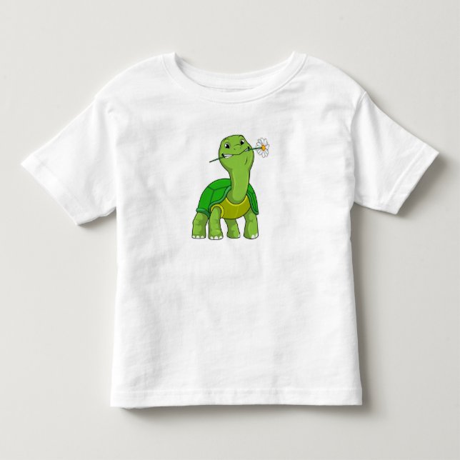 T-shirt Pour Les Tous Petits Tortue avec marguerite à fleurs (Devant)