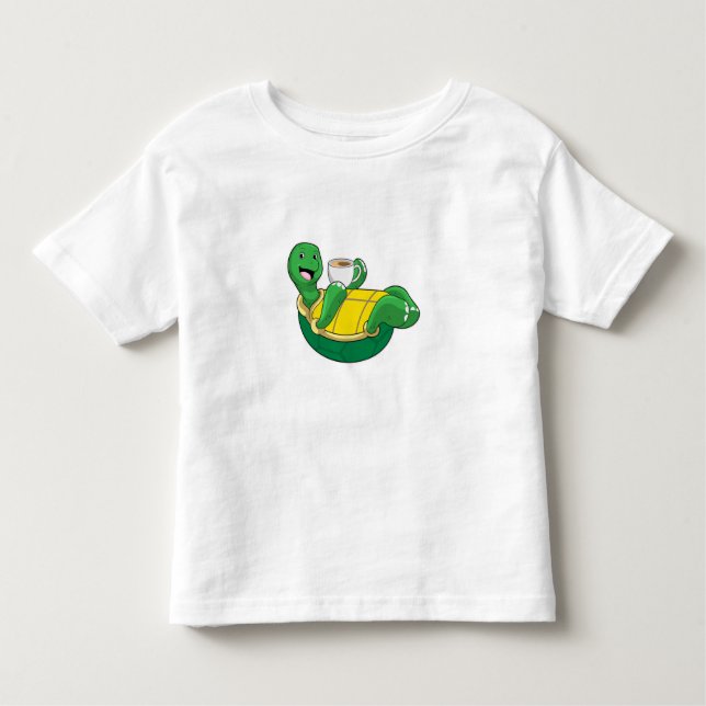 T-shirt Pour Les Tous Petits Tortue avec tasse de café (Devant)