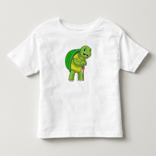 T-shirt Pour Les Tous Petits Tortue en tant que pensionné avec bâton de marche (Devant)