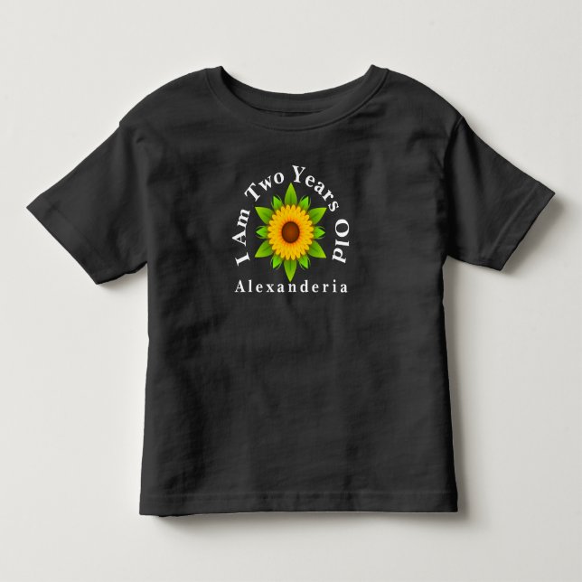 T-shirt Pour Les Tous Petits Tournesol jaune ajouter nom, j'ai 2 ans (Devant)