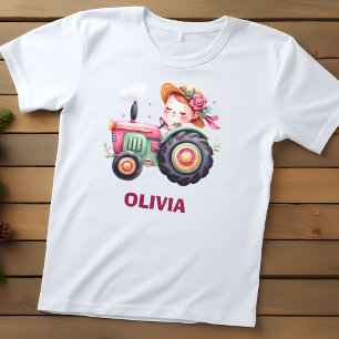 T-shirt Pour Les Tous Petits Tracteur Rose Mignon Personnalisé pour Filles
