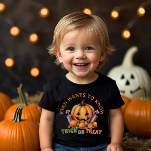 T-shirt Pour Les Tous Petits Trick ou traitement personnalisé Citrouille amusan