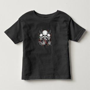 T-shirt Pour Les Tous Petits Trois crânes avec motocyclette à hélico rouge