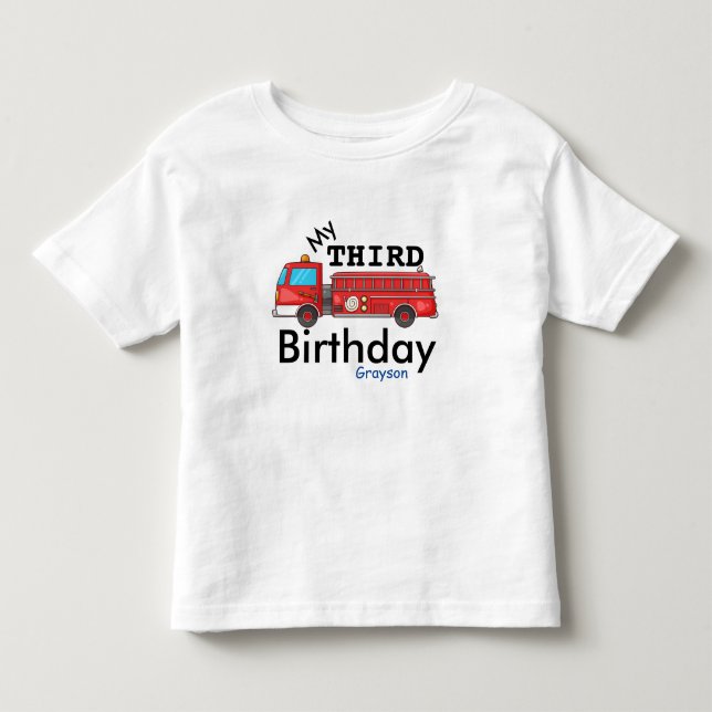 T-shirt Pour Les Tous Petits Troisième Firetruck Grayson d'anniversaire (Devant)